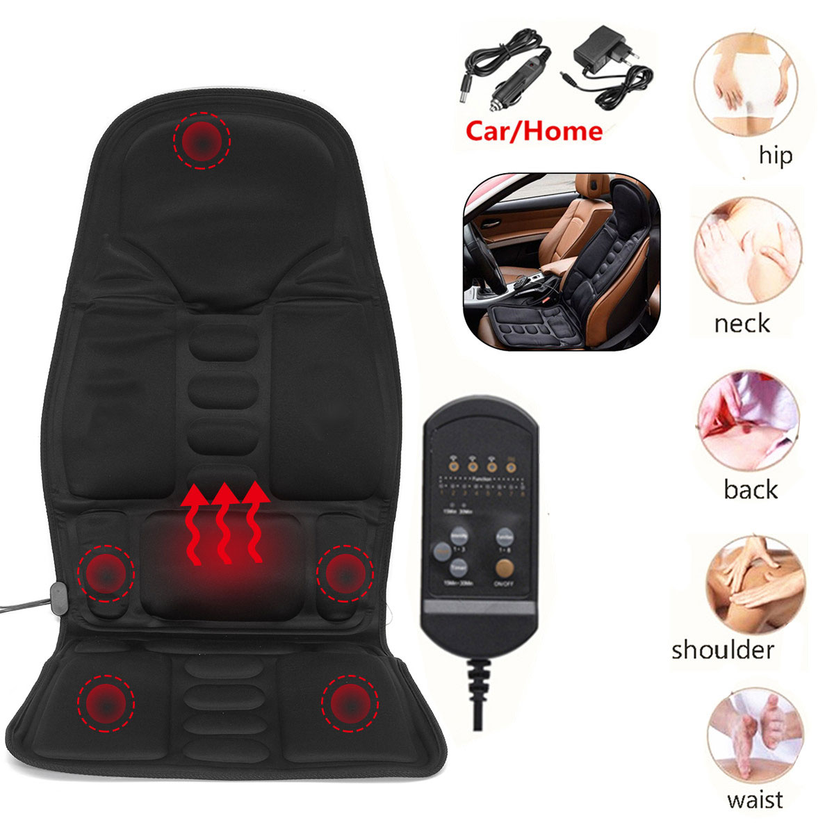 Kifit Praktische Multifunctionele Auto Stoel Body Massage Warmte Mat Seat Cover Kussen Nekpijn Lendensteun Pad Back Massager