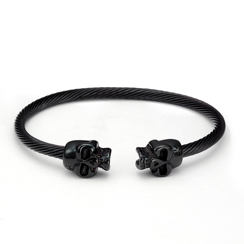 Vintage Black Skull Rvs Heren Mannelijke Open Manchet Armbanden Armbanden Punk Sportieve Outdoor Skelet Polsband Armbanden Pulsera