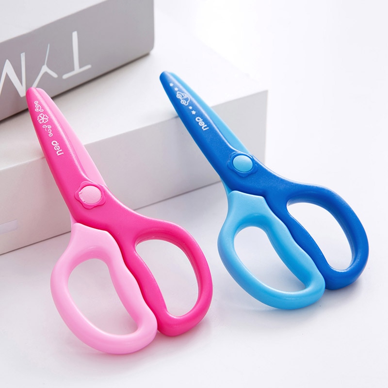 Deli Kindergarten Plastic Handcrafted Pupil Scissors Children Use Paper Cutter safe Plastic Scissors Children School Supplies