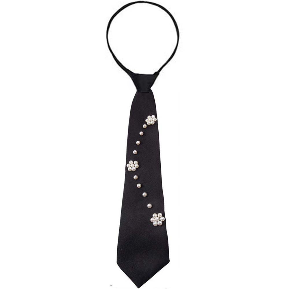 Clothing Decoration Korean Style Pearls Tie Tassels Black Hand-beaded Long Necktie Choker Geometric Decoration Shirt Tie Women: black