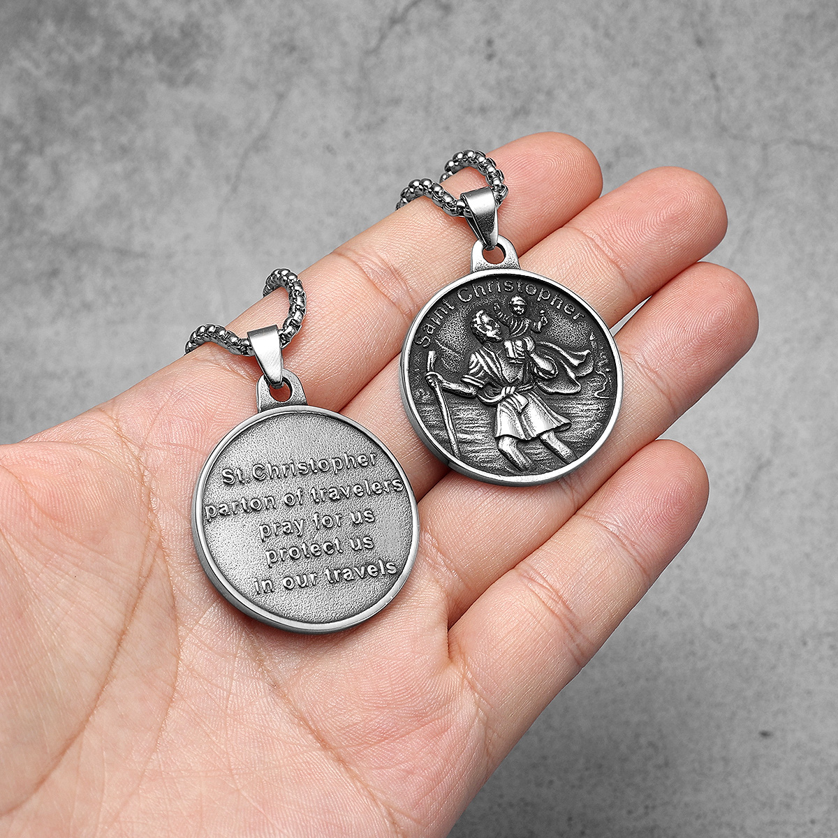 Colgantes de collar de San Cristóbal, amuleto de acero inoxidable 316L, cadena para hombre, de Rock Retro para motorista, joyería masculina, , triangulación de envíos