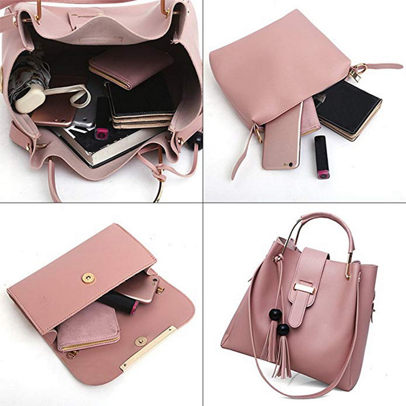 Sac 3 pièces femmes sacs à main ensemble sacs à bandoulière en cuir grande capacité Sac fourre-tout décontracté femme gland seau sacs à main et sacs à main