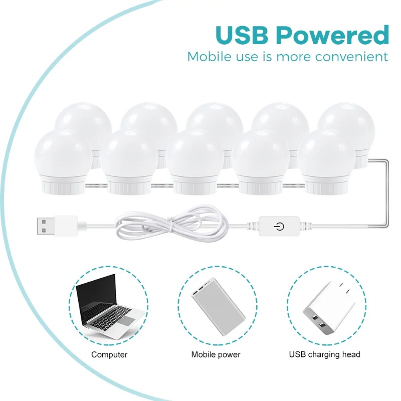 Makeup Mirror LED Light Bulbs USB 5V Bathroom Dressing Table Vanity Lights Hollywood Dressing Table Mirror Lighting