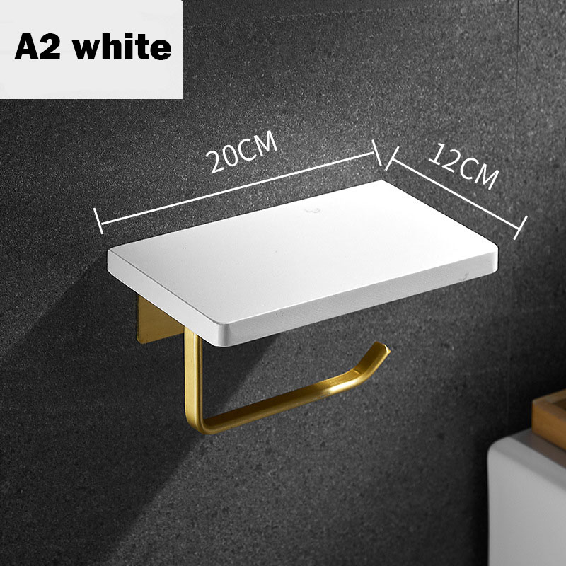Porte-rouleau de papier essuie-tout en marbre doré, support mural de luxe pour téléphone portable, étagère de salle de bains, porte-papier toilette: White A2