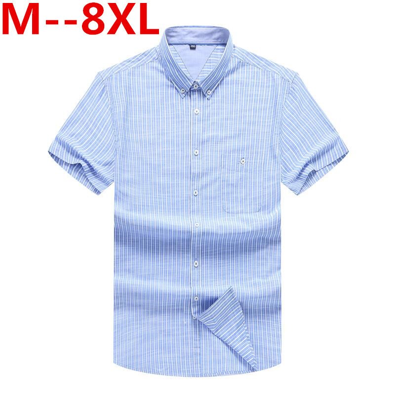 10xl 9xl 8xl Big Size Loose Fit Gestreepte Shirt Korte Mouw Camisas Para Hombre Zachte Katoenen Shirt Chemise Homme 'S casual Shirt