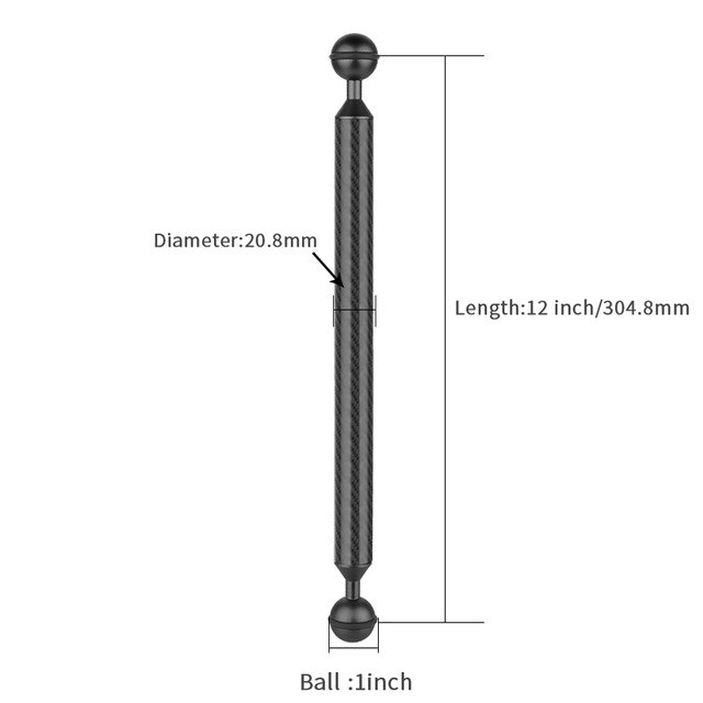 Brazo flotante de fibra de carbono para buceo con doble cabeza de bola para DJI OSMO para Gopro /EKEN Sports SLR Cámara subacuática bandeja de 5-12 pulgadas: 12inch Black