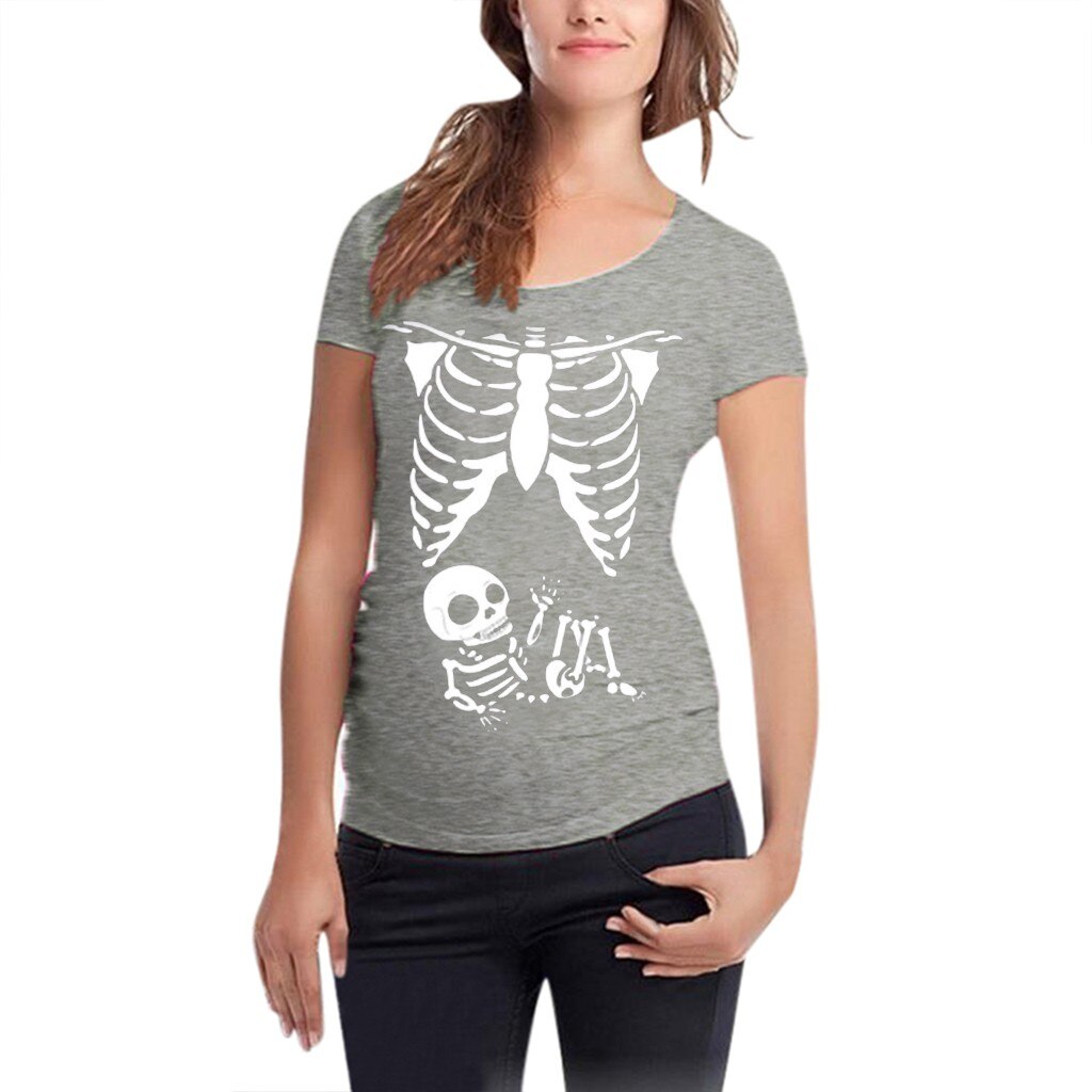 Novelty Maternity Clothes Women Maternity Short Sleeve Skeleton Print Shirt Pregnant Tops Casual Clothes ropa embarazada @45