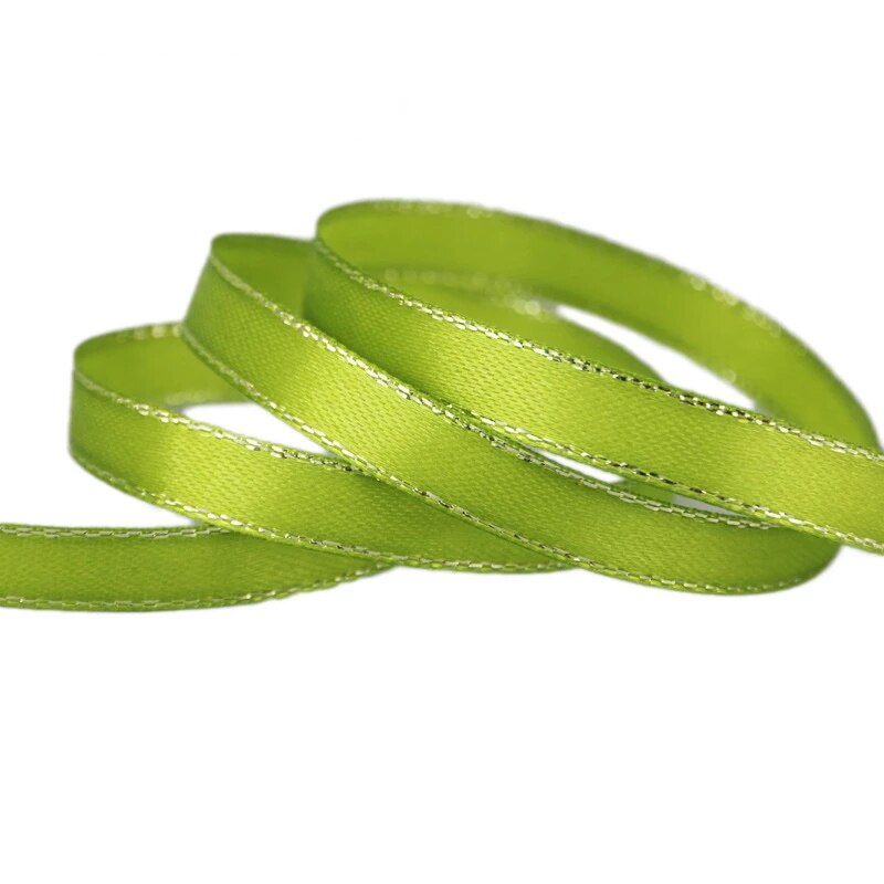 (25 yards/lot ) 10mm förpackningsband för satinband i vit silverkant
