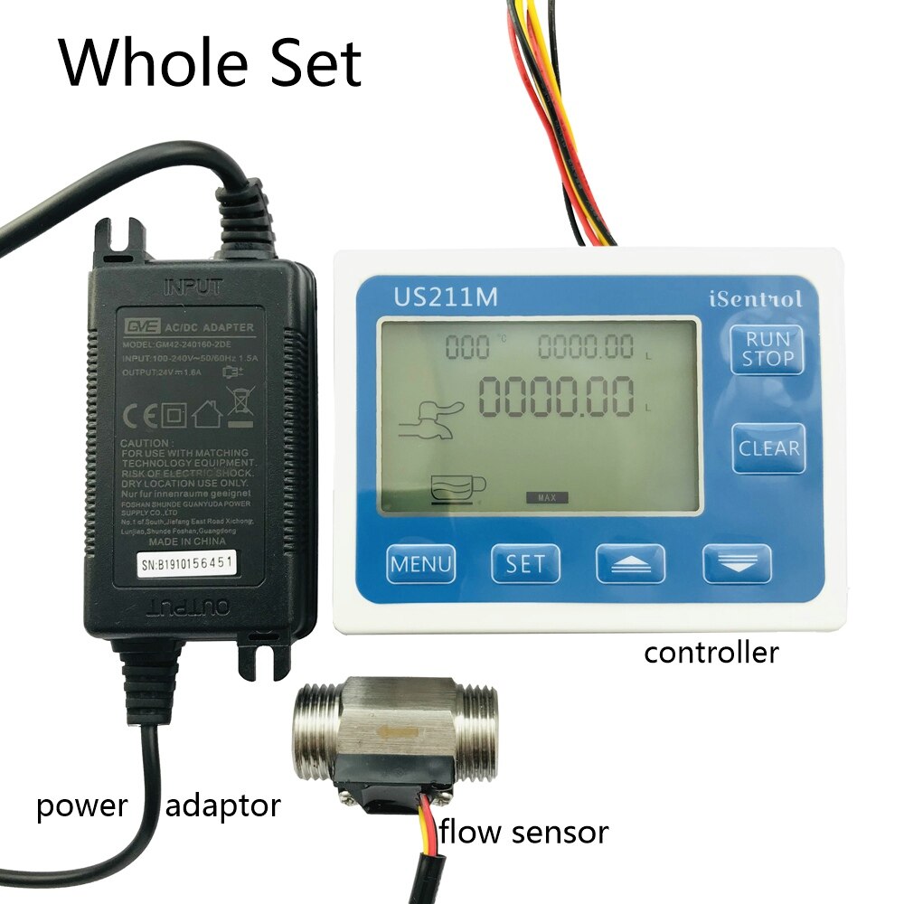 US211M Water Flow Meter Hall Water Flow Sensor Reader with SUS304 Stainless Steel USS-HS21TI 1-30L/min hall water flowmeter: whole set