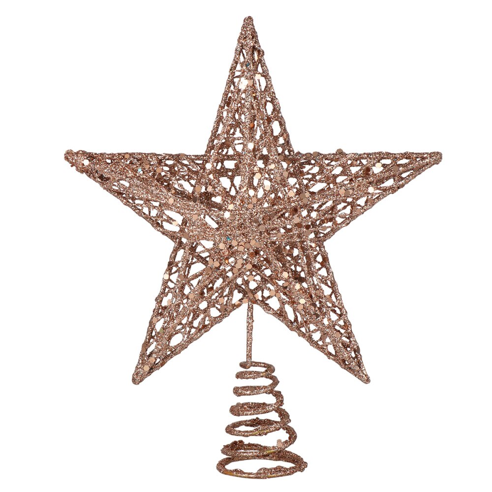 Amosfun 20cm Christmas Tree Iron Star Topper Glittering Christmas Tree Decoration Ornaments (Rose Gold): Default Title