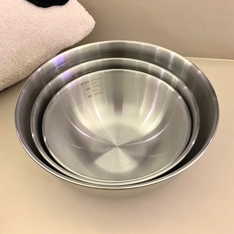 3Stck Edelstahl Kochschüssel, Haushaltswaage Schüssel, verdickte Rührschüssel, Schneebesen, Salat Backschüssel