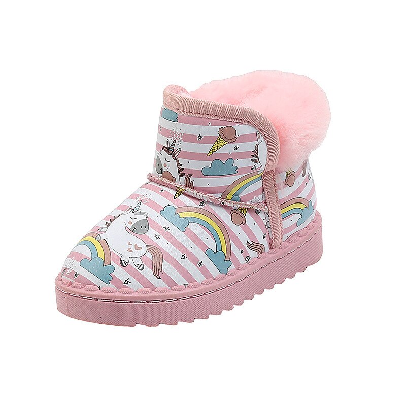 Meninas quentes botas de neve 2020 inverno novo dos desenhos animados arco-íris princesa botas bebê grosso algodão sapatos crianças botas de tornozelo de couro: Rosa / 28 insole 16.8 cm