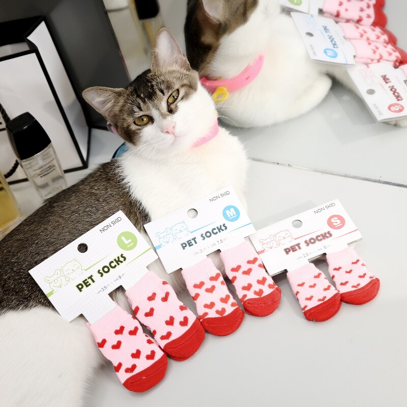 Calcetines antideslizantes de invierno para mascotas, medias gruesas protectoras para perros, botines, accesorios para gatos pequeños, Chihuahua, producto para mascotas, 4 Uds.