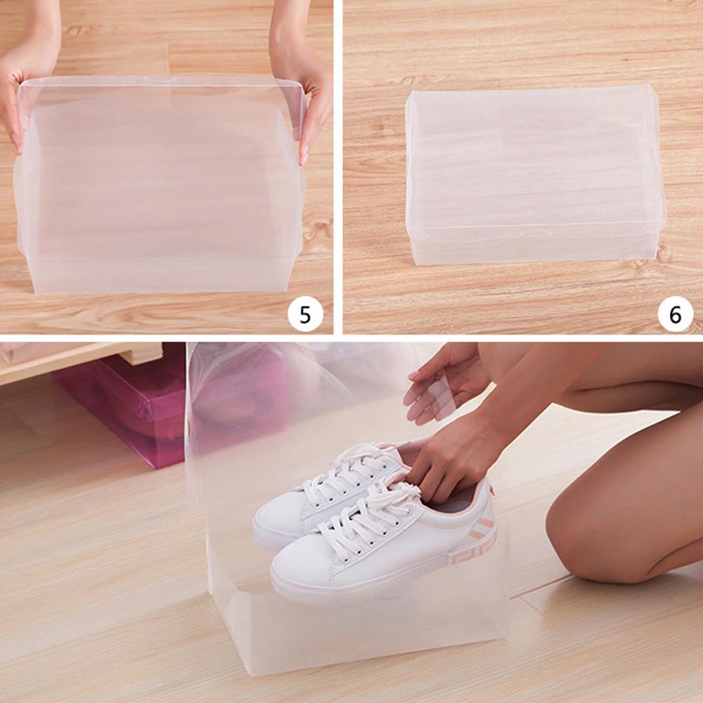 Caja de almacenamiento de zapatos de plástico transparente para mujer/niño, caja de cosméticos plegable, estante de zapatos de Color, caja de zapatos abatible, 5 uds.