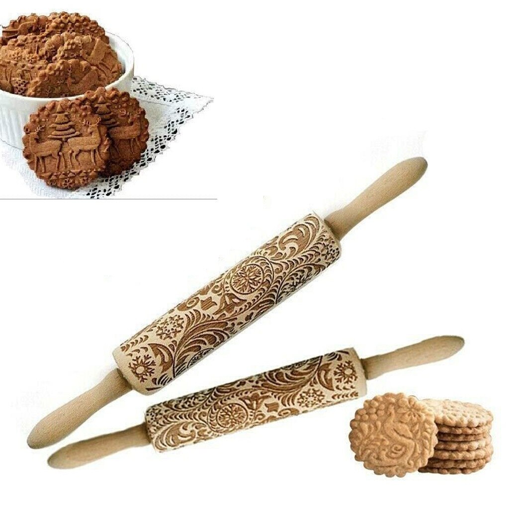 Mattarello goffratura 3D mattarello inciso in legno motivo floreale strumento di cottura biscotti pasta panetteria artigianato utensili da cucina