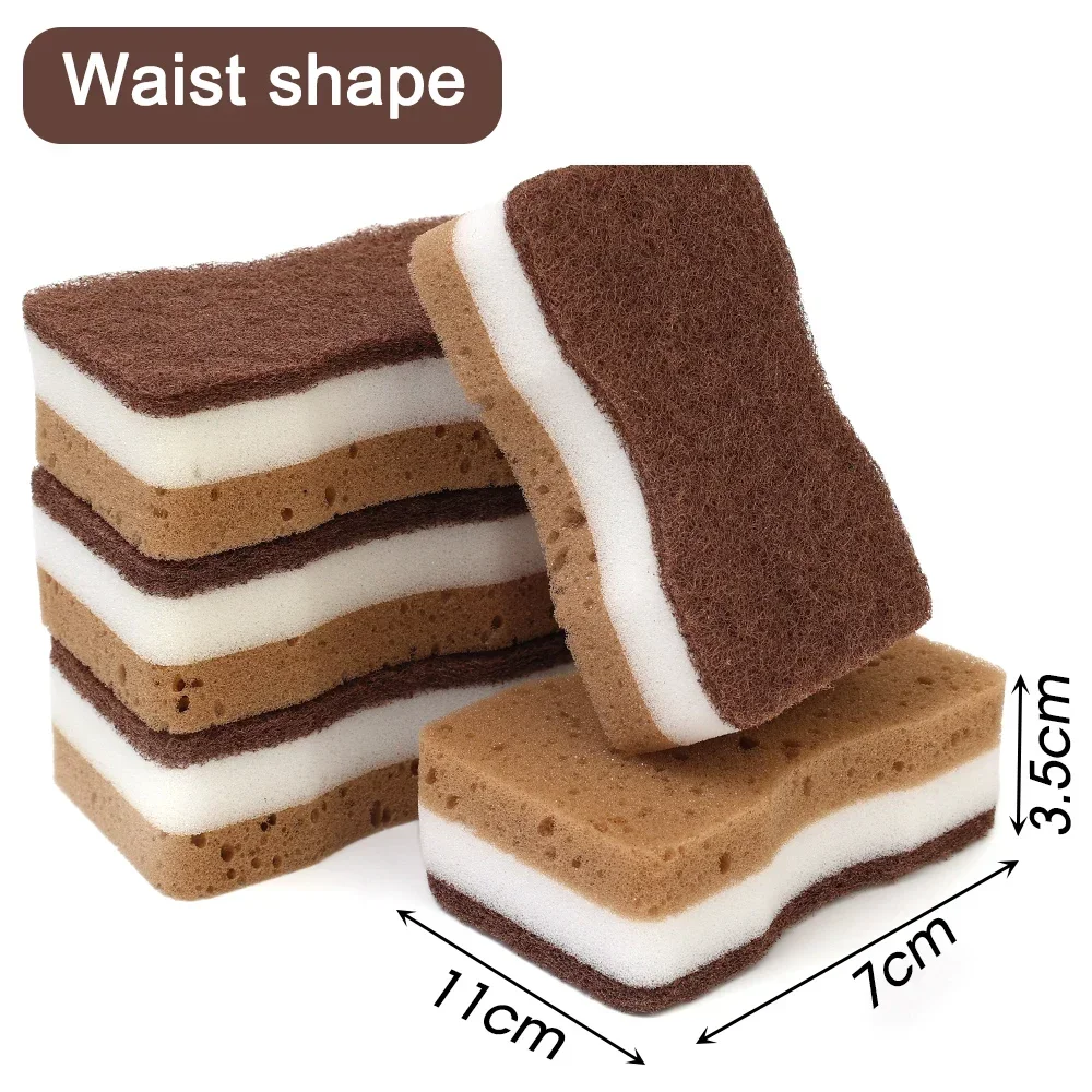 Esponjas de fregado de doble cara para cocina, esponja gruesa de fibra arenosa para algas marinas, toallitas de limpieza para lavar platos, almohadillas mágicas para fregar, 30/5 piezas: XS / Chocolate