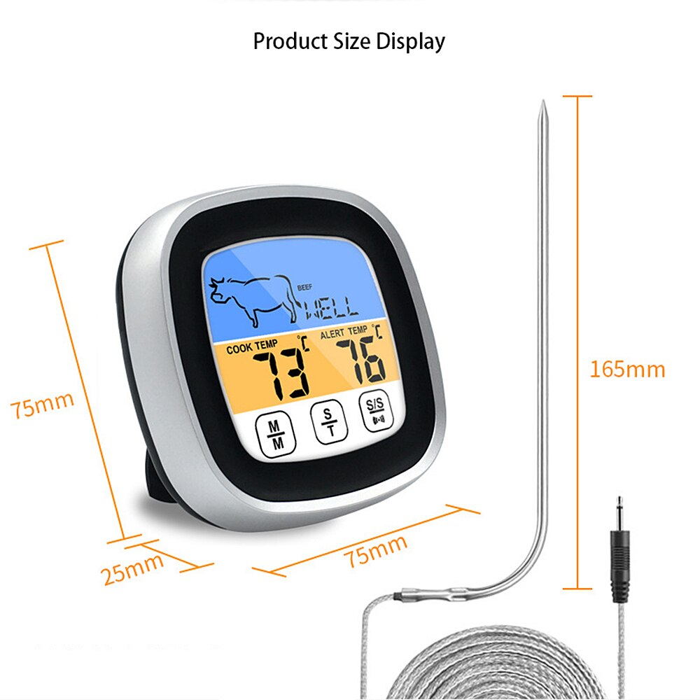 Digital LCD Meat Thermometer Stainless Steel Profession Touch Screen Operation Probe Food Cooking With Timer Household Products