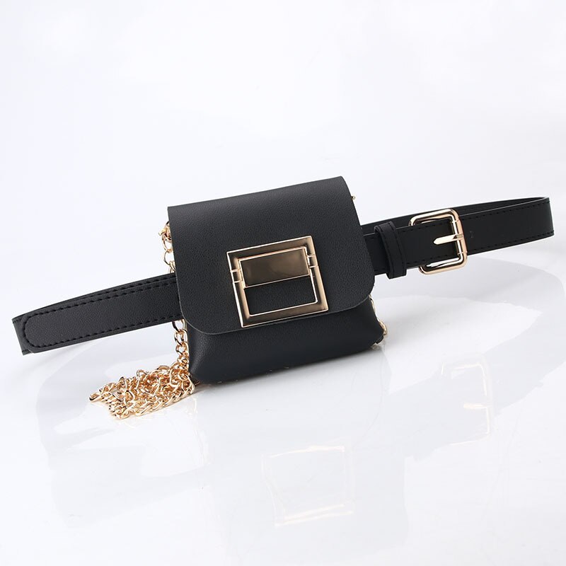 Heuptasjes vintage heuptasjes telefoontasje heuptasje van pu-leer vintage dames heuptas schoudertas met ketting: Zwart