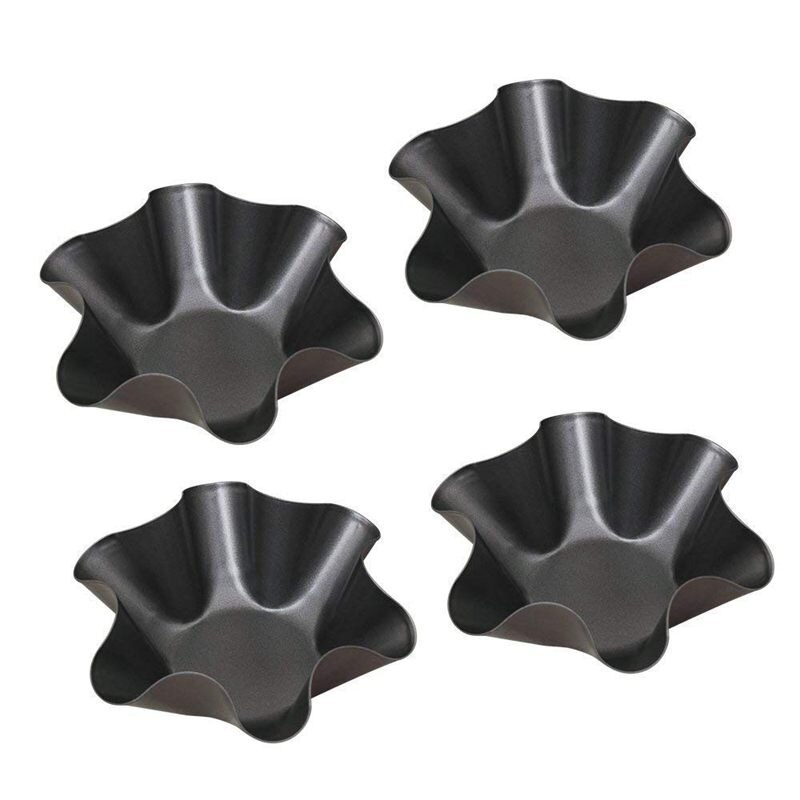 Large Non-Stick Fluted Tortilla Shell Pans Taco Salad Bowl Makers, Non-Stick Carbon Steel, Set Of 4 Tostada Bakers