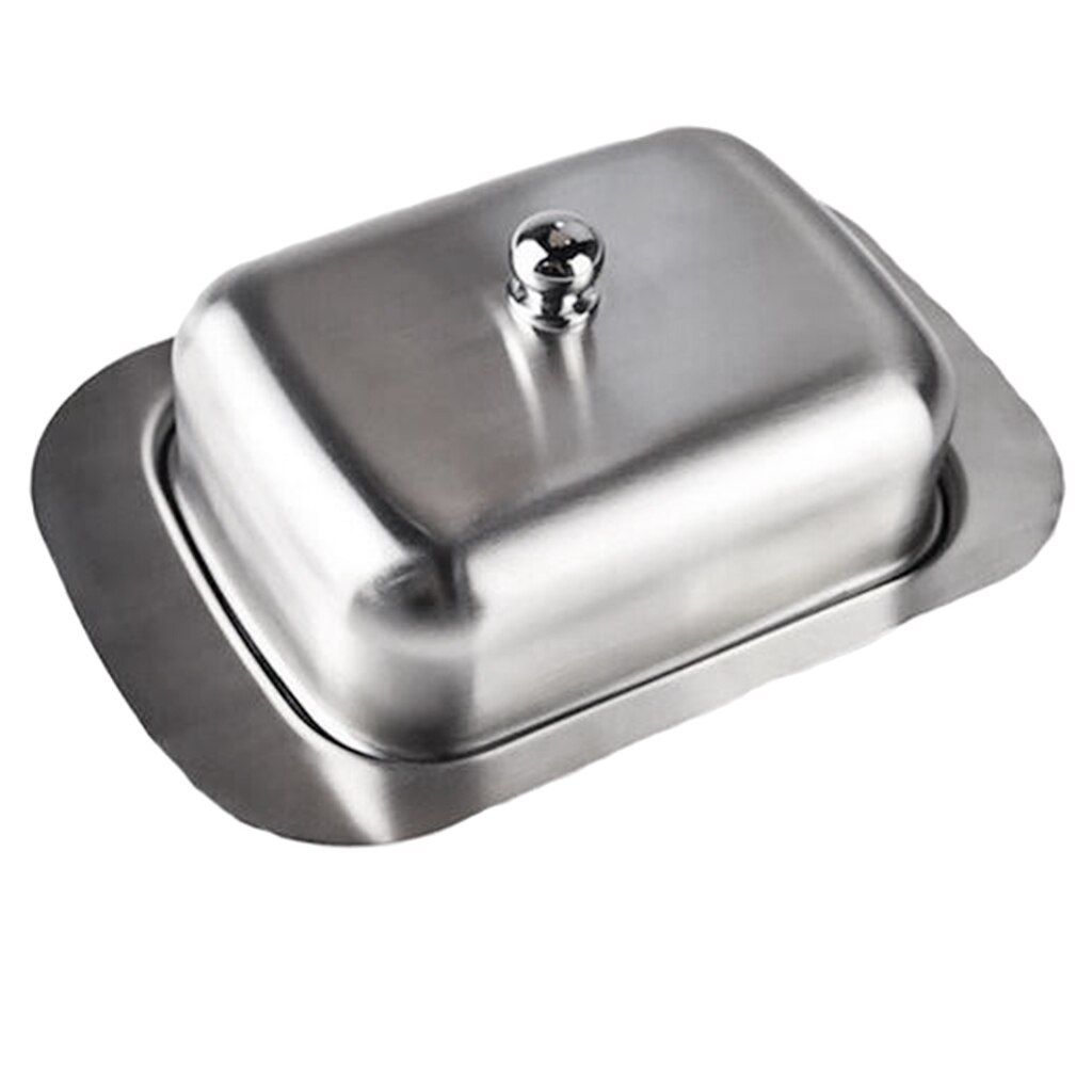 Stainless Steel Butter Cake Dish Bread Serving Tray Steak Chips Food Storage: stainless steel lid