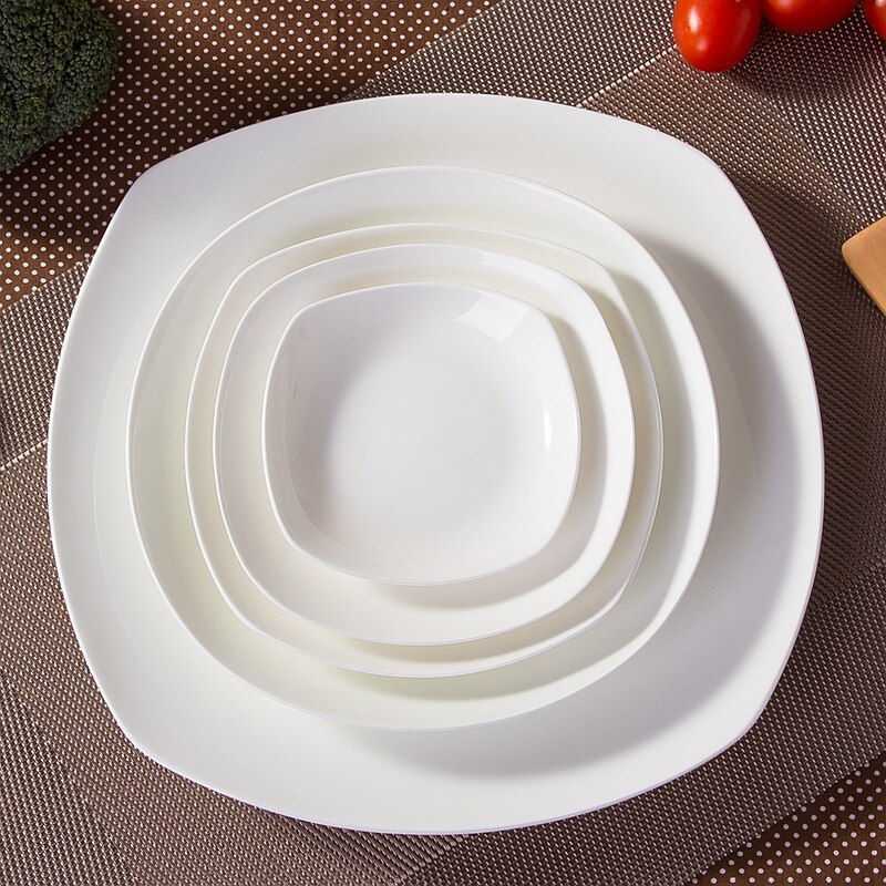 Mode Familie Japanse Plain White Bone China Platte Steak Plaat Westerse Diner Plaat Keramische 10 Inch Plaat Vierkante Schotel Servies