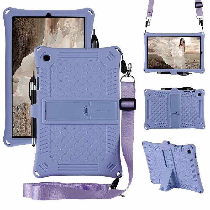 For Galaxy Tab S6 Lite 10.4 kids Case For Samsung Galaxy Tab S6 Lite P610 P615 Tablet Case Silicon Cover + pen + strap: Purple