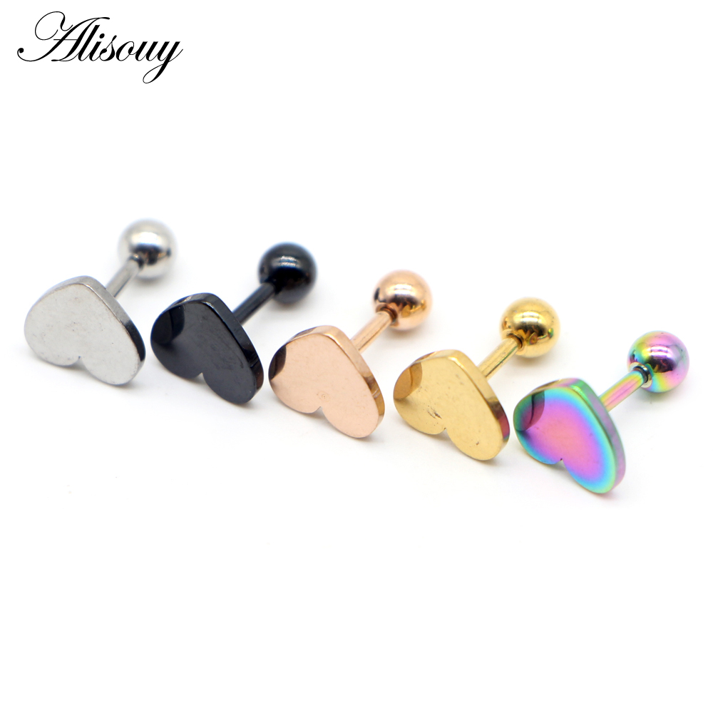 Alisouy 2Pcs Rvs Oorbellen Kleine Engagement Minimalistische Hart Liefde Stud Goud Zilver Kleur Stud Oorbellen Leuke