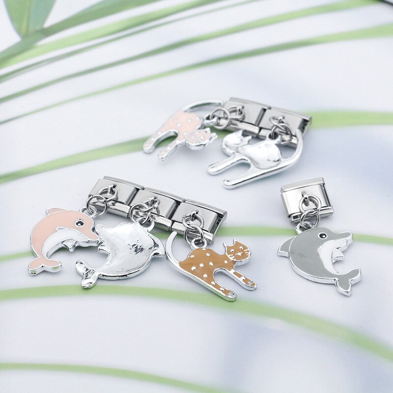 Hapiship-abalorios de delfín esmaltado, pulsera de acero inoxidable de 9mm, joyería artesanal, , DJ419