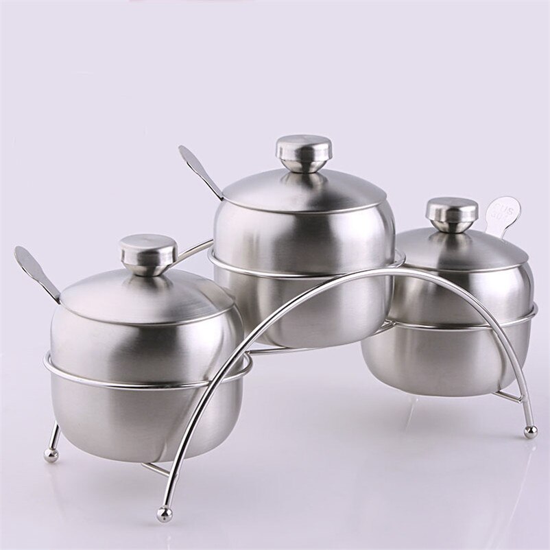 XMT-HOME de acero inoxidable para azúcar, recipientes para tarros de condimentos, sal, bote de especias con tapa, soportes para cuchara para Cocina