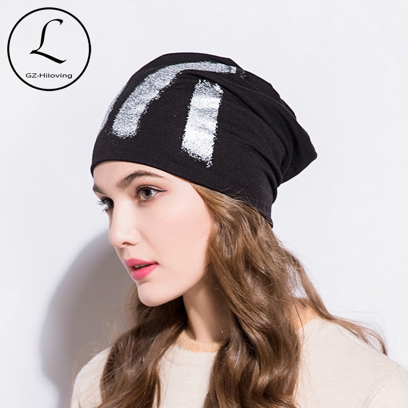GZHILOVINGL-gorro fino de algodón para mujer, gorro con pintura plateada, Hip Hop, metálico, para otoño e invierno,