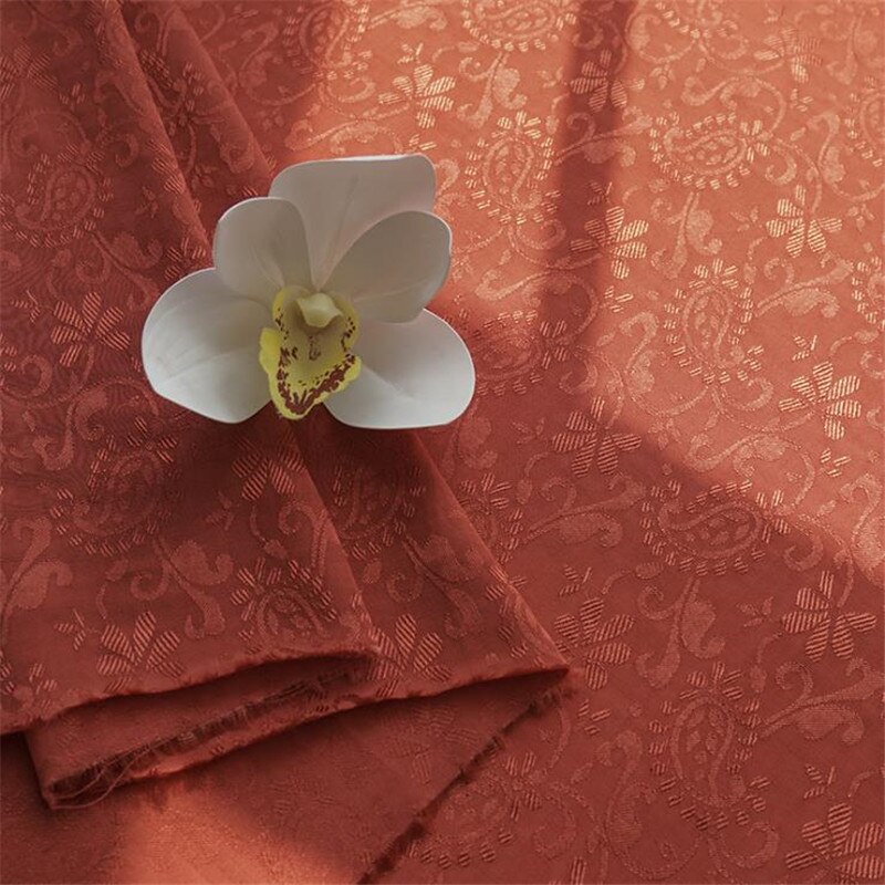 CF1053 Chinese Traditional Silky/Cotton Fabric Chinese Wedding Clothing Flowers Jacquard Orange Red Fabrics DIY Materials