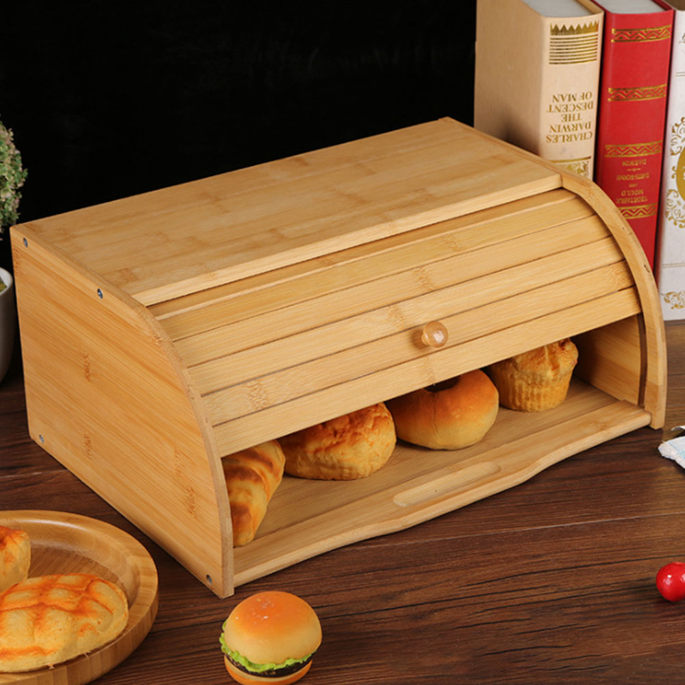Naturlig bambus brød bakverk holder matte oppbevaringsbeholder kjøkken rolltop brød oppbevaringsboks hjemmeutstyr brødboks oppbevaringsboks