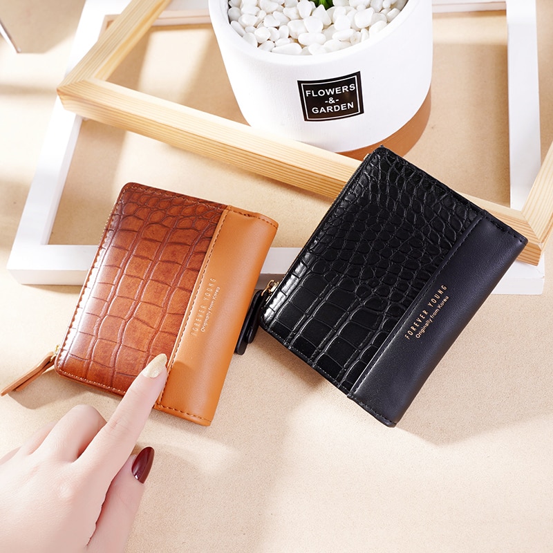 Crocodile Pattern Women's Wallets Mini Coin Purse Ladies Small Wallet Female PU Leather Two-Fold Zipper Card Holder