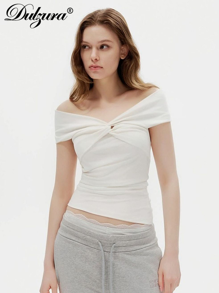 Dulzura sexet top med skrå halsudskæring, off-shoulder, ensfarvet, ruched, crop tops, dametøj, sommer, afslappet, streetwear, fest, klub  y2k