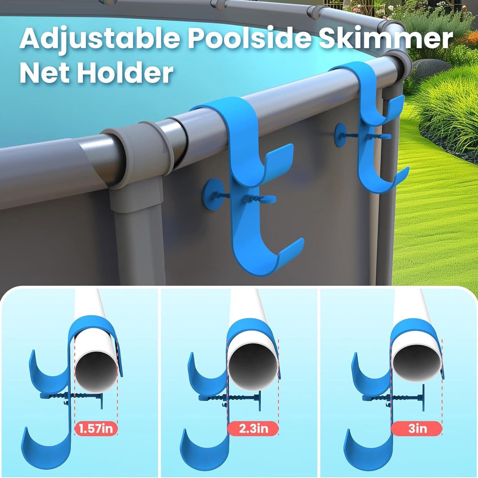 Pool Pole Hanger Pool Deck Accessories With Double Hook Pool Skimmer Hook Pool Skimmer Hook Telescopic Adjustable Fence Hooks