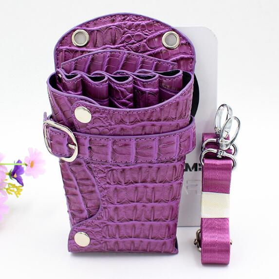 pu leather scissors bag hairdressing crocodile texture tool pocket pet groomer insert scissors case: Purple