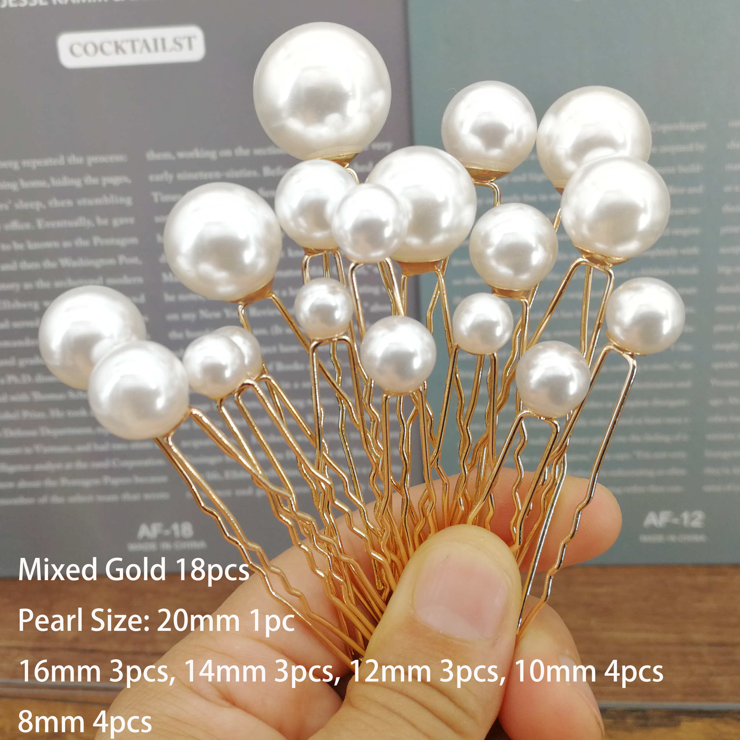 Women Simulated Pearl Hairpin U Shape Metal Barrette Clip Wedding Bridal Hair Accessories Wedding Hairstyle Tools: Gold Mixed 18pcs