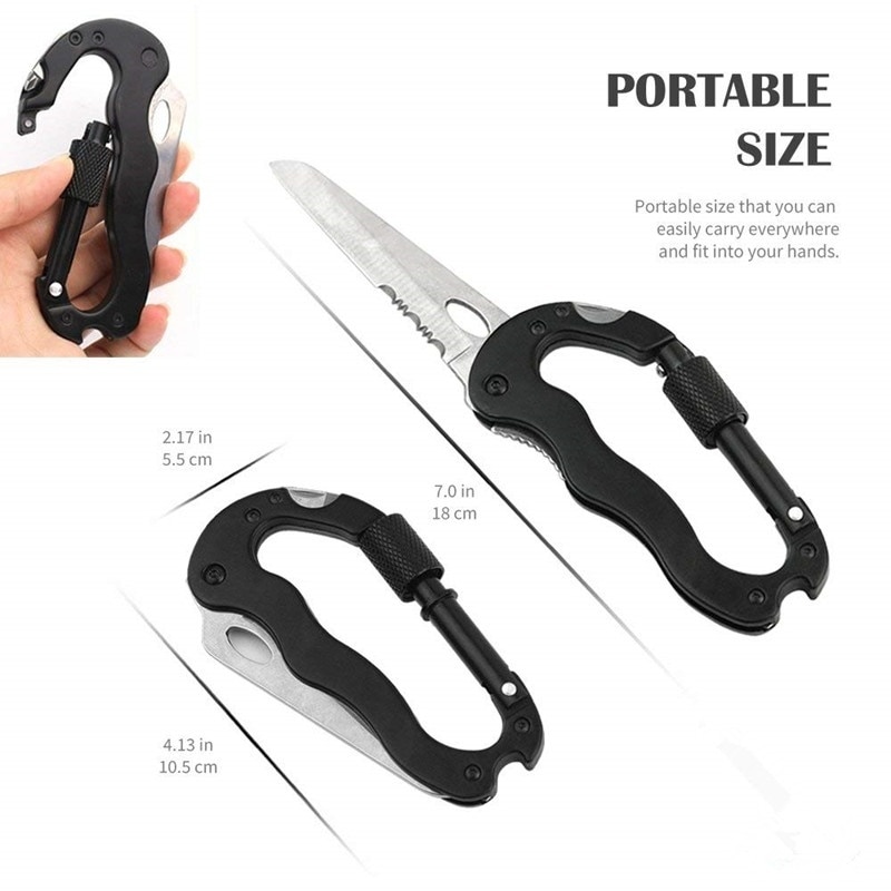 5-in-1 Multitool Carabiners Clasp Knife Stainless Steel Climbing Quickdraws Straight Cross Screwdriver Outdoor Carabiner Tools