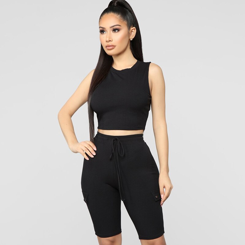 Women Running Sportswear High Waist Yoga Playsuit Clothes Slim Fitness Top+ Shorts Elastic Pants Soft Exercise Yoga Jumpsuit: Black / M