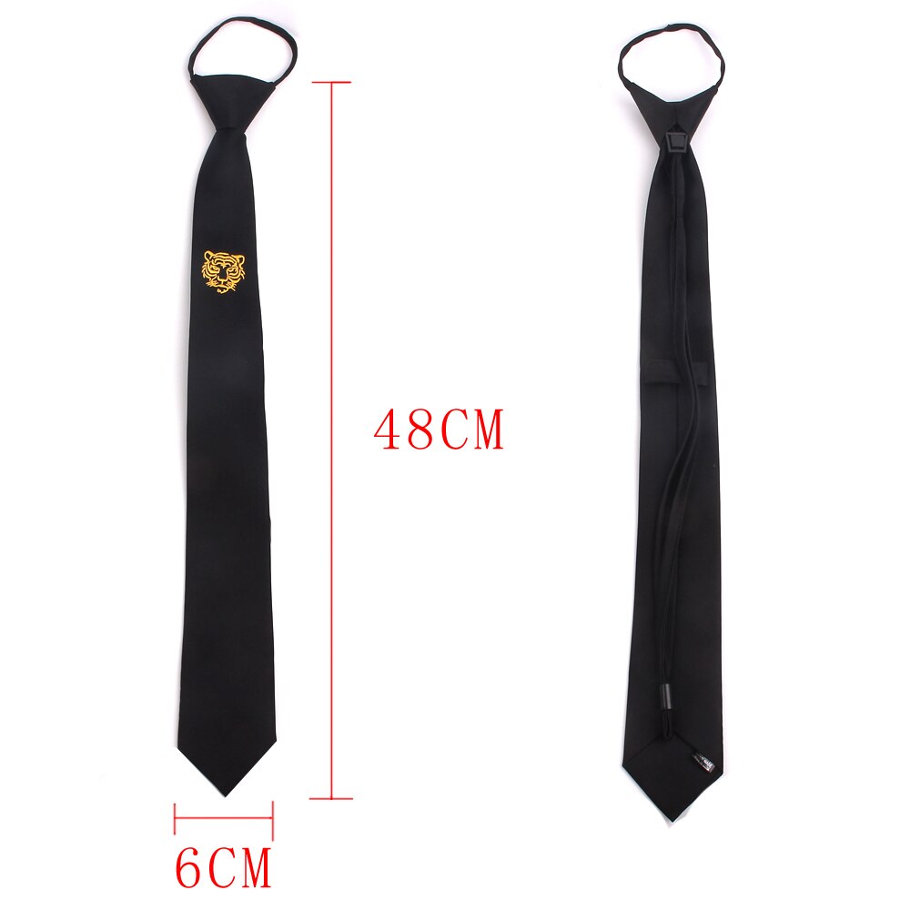 Cravates noires brodées pour hommes et femmes, cravates décontractées simples pour garçons et filles, costumes d'étudiants, cravate mince à fermeture éclair