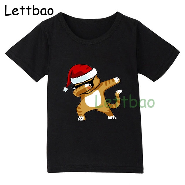 Sorte korte ærmer t-shirts til drenge piger juledabbing hund rund hals tshirt børn jul baby top 3 5 7 9 år: 100