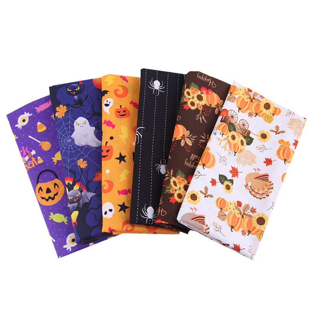 6Pcs Diy Hand Gestikt Kinderen Katoen Gedrukt Halloween Pompoen Zakdoek Doek Materiaal Diy Handgemaakte Ambachten Stof Doek: Default Title
