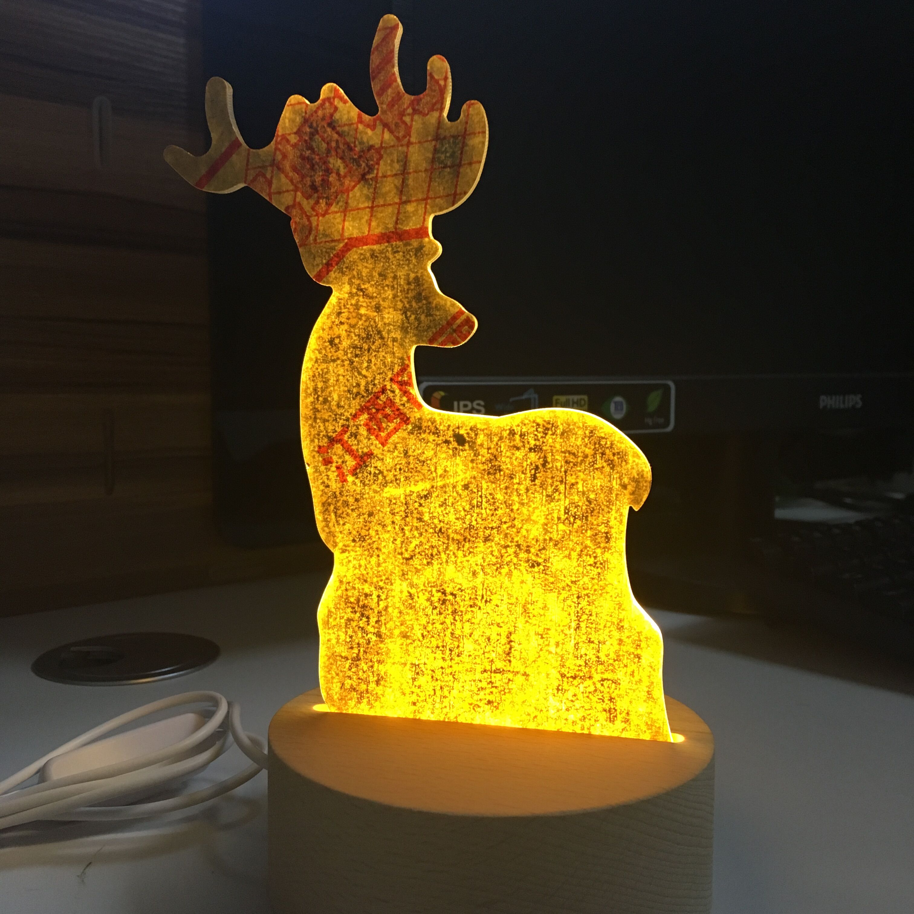 Ronde Houten Led lamp base USB Kabel schakelaar Moderne Nachtlampje Acryl 3D Led night lamp Gemonteerd Base