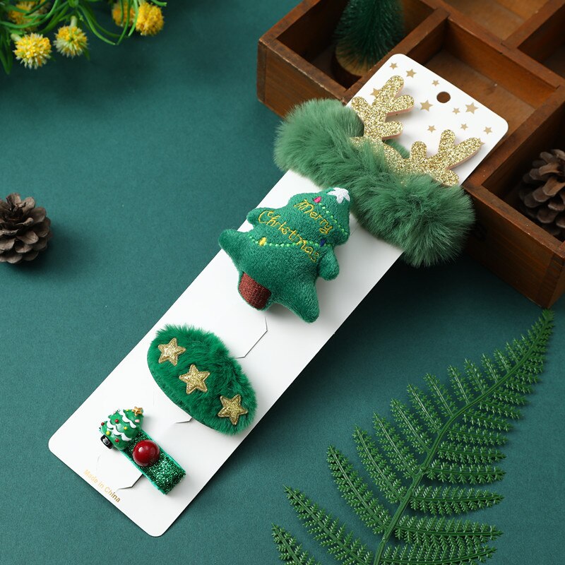 4Pcs Christmas Hairpin Brooch Set Cartoon Lovely Barrettes Accessories for Kids Girls Child Cute Hair Pin Xmas: Christmas tree