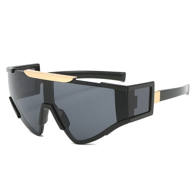 Gafas de sol con protección UV400 para hombre y mujer, lentes de sol de gran tamaño, a prueba de viento, estilo Punk, Ojo de gato, montura grande, deportivas: Negro