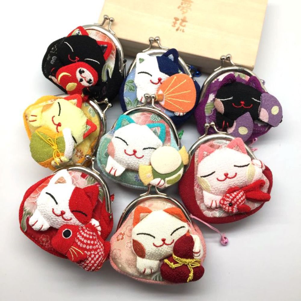 Portamonete giapponese Maneki Neko fortuna gatto portamonete carino multicolore fortunato gatto chiusura pochette mini hasp portafogli regali