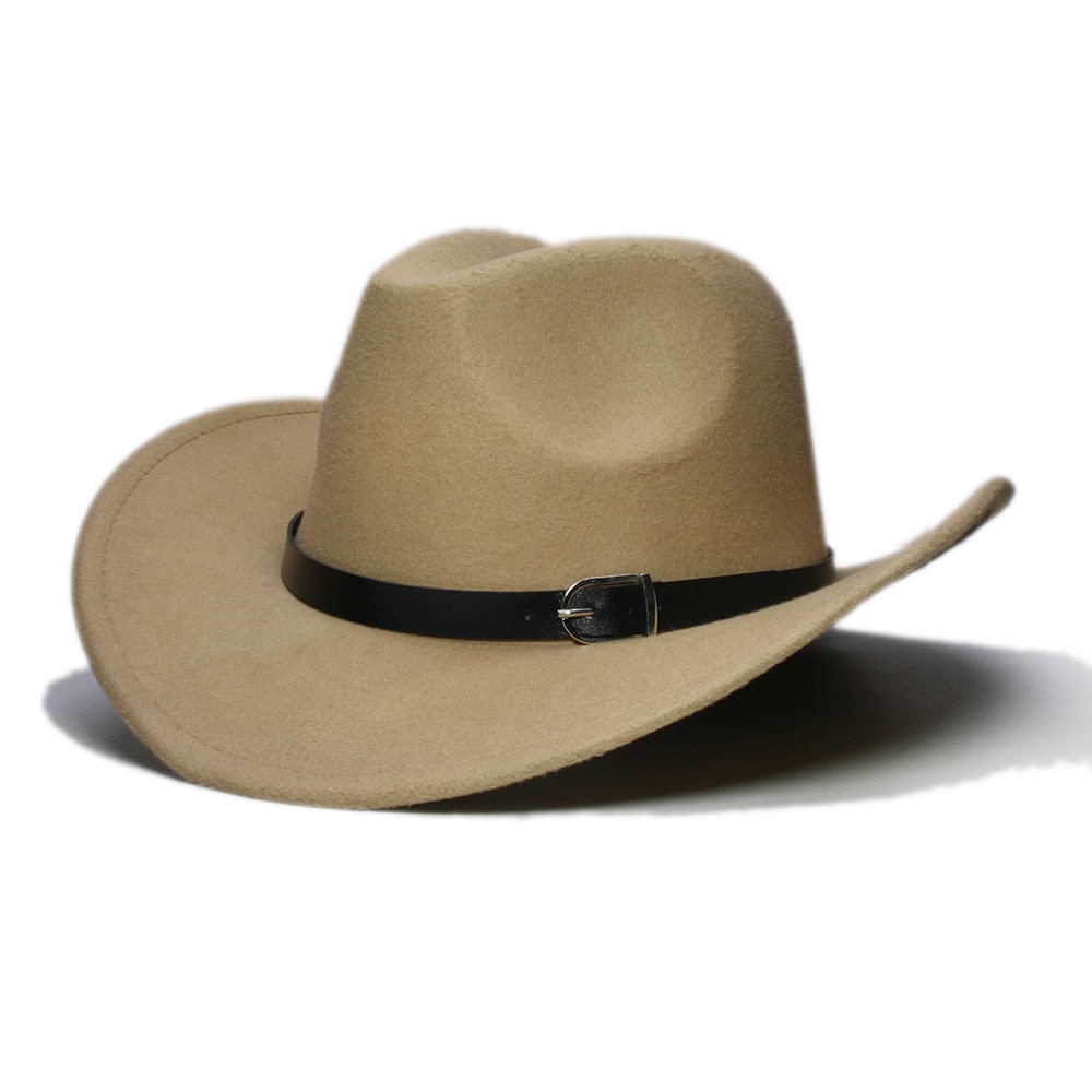 Vintage Parent-child Women Men /Kid Wool Wide Brim Cowboy Western Hat Cowgirl Bowler Cap Black Leather Band (57//54cm): Camel / Adult Size 57cm