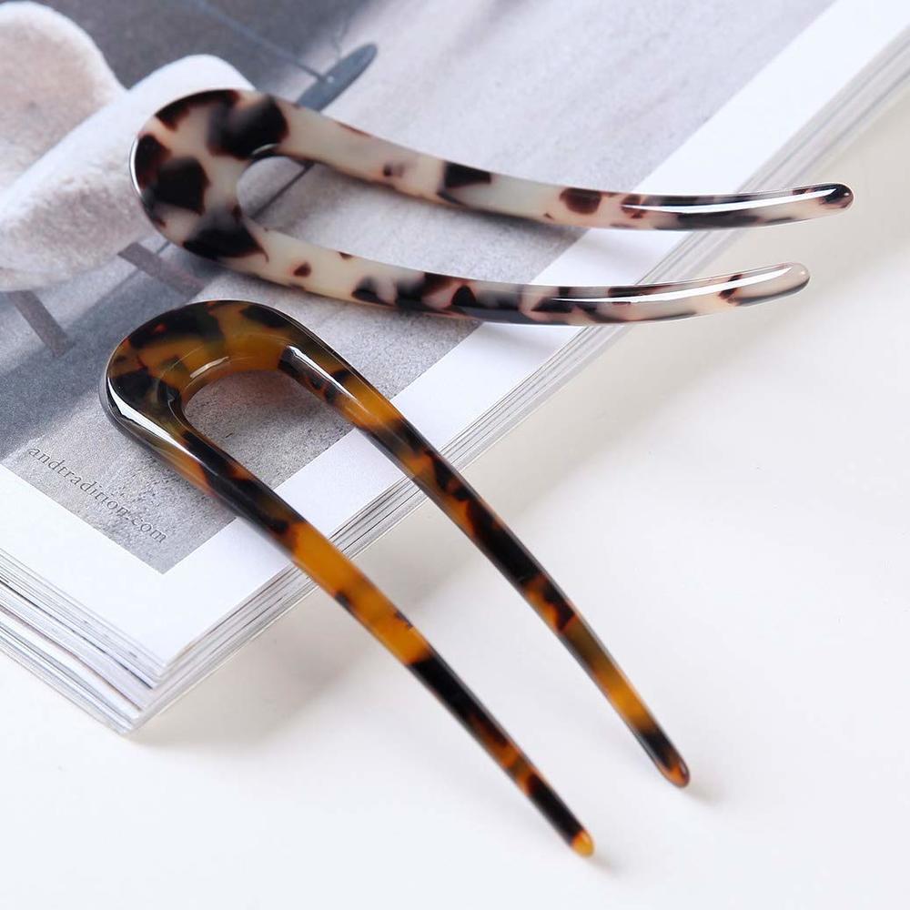 Horquilla de pelo en forma de U para mujer y niña, estilo francés, pinzas para el pelo con forma de U, concha de tortuga, pasadores con palos en U, accesorios para el peinado
