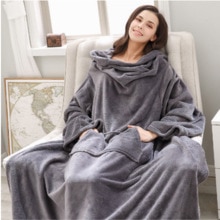 Warme Deken Lange Coral Fleece Deken Met Mouwen Coral Fleece Pocket Deken Volwassen Winter Wassen Flanel Dekens Gewaad