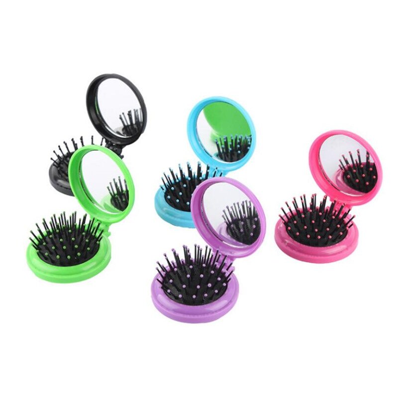 Mini peine plegable portátil para niñas, cepillo de pelo redondo de viaje para masaje con espejo, accesorios de plástico para el cabello, brochas